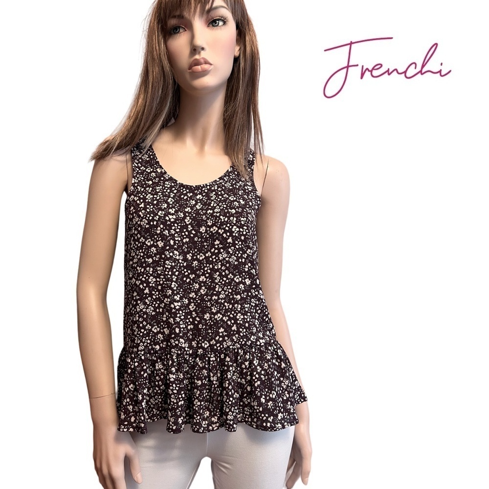 Frenchi Peplum Flounce Top Blouse Tank Floral burgundy Floral Lightweight
